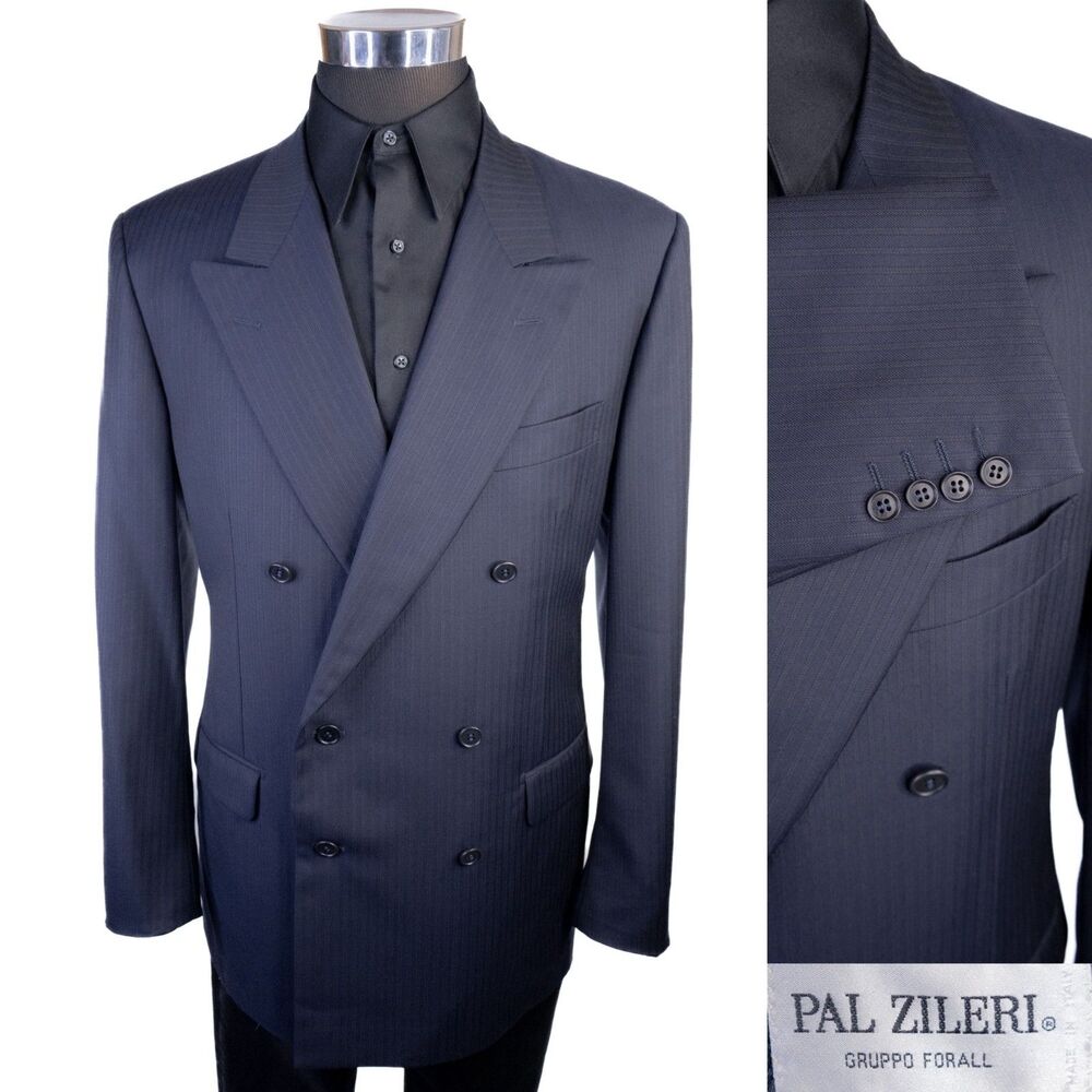 Pal Zileri Double-Breasted Pinstripe Sport Coat in Navy Blue